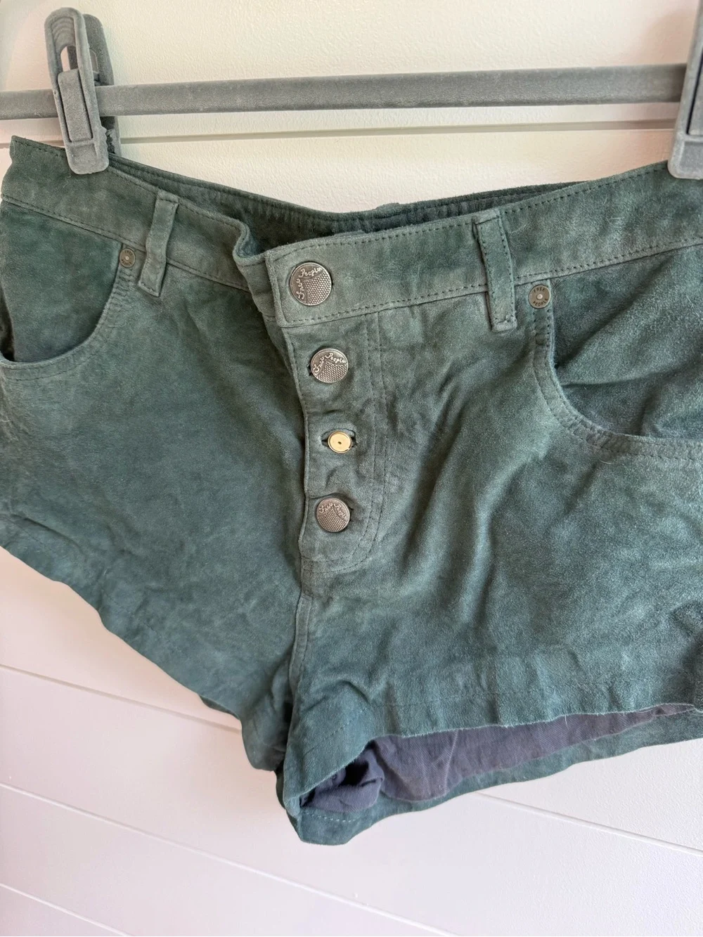 Free People RARE Suede Real Leather Micro Shorts Blue Green 8 - Picture 2 of 11